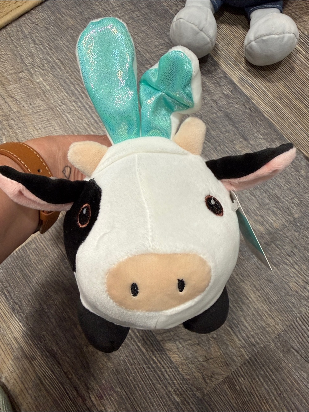 Plush Cow Rattle with Teal Sparkle Ears - Kids Accessory